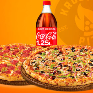 2 Pizzas mega + 1 Bouteille 1L25